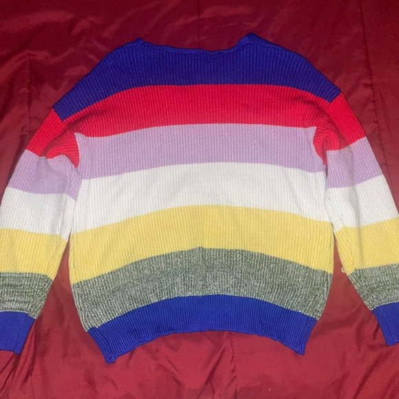 Vintage 90s Colorblock Striped Sweater Large - Picture 3 of 3